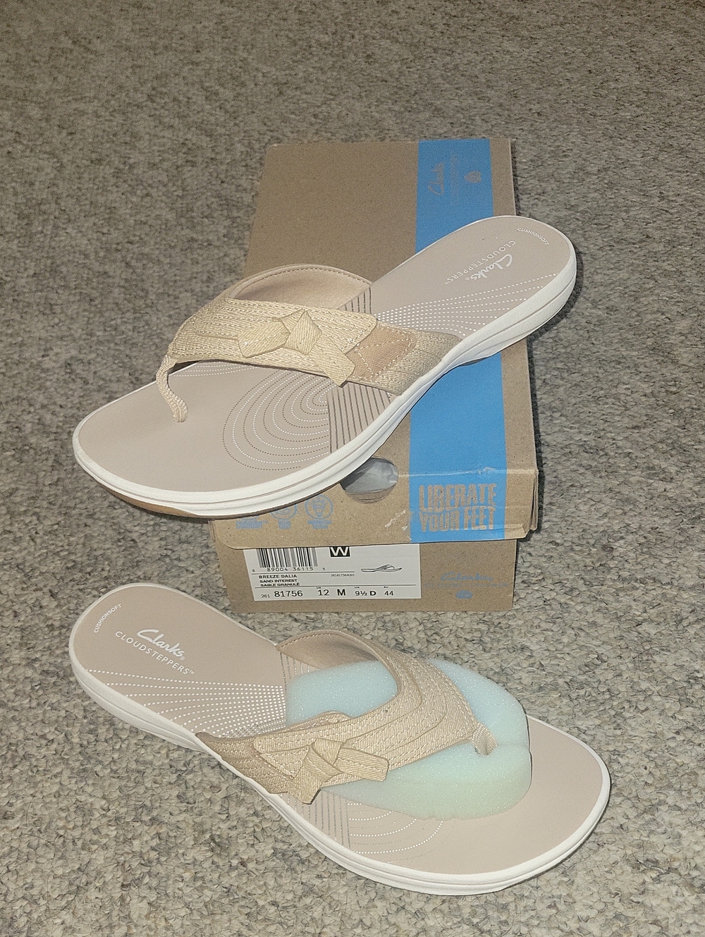 NWT Clarks Women's Tan Cloudsteppers Breeze Dalia Sandals Size 12